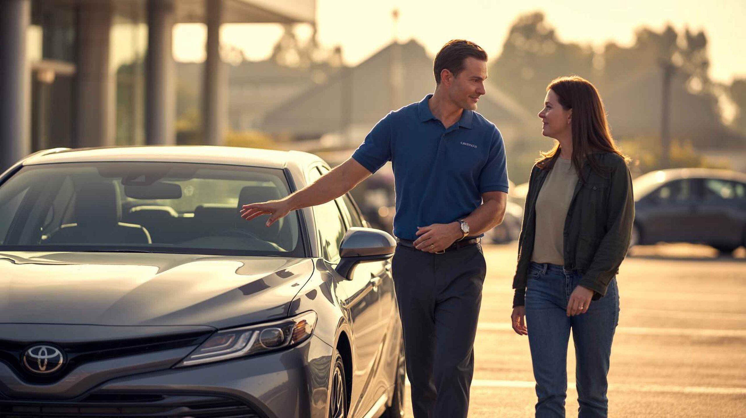 family owned and operated auto body shop- estimator speaking to customer over toyota camry – Jim’s Auto Body family owned and operated auto body shop- estimator speaking to customer over toyota camry - Jim's Auto Body
